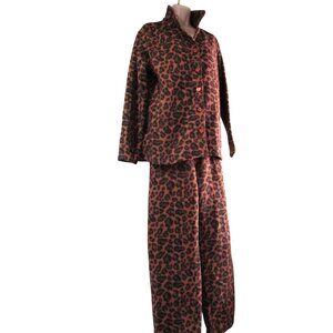 Leopard Print Guide Gear Pajama Set Top Bottom Cozy Fleece Ladies Large GUC